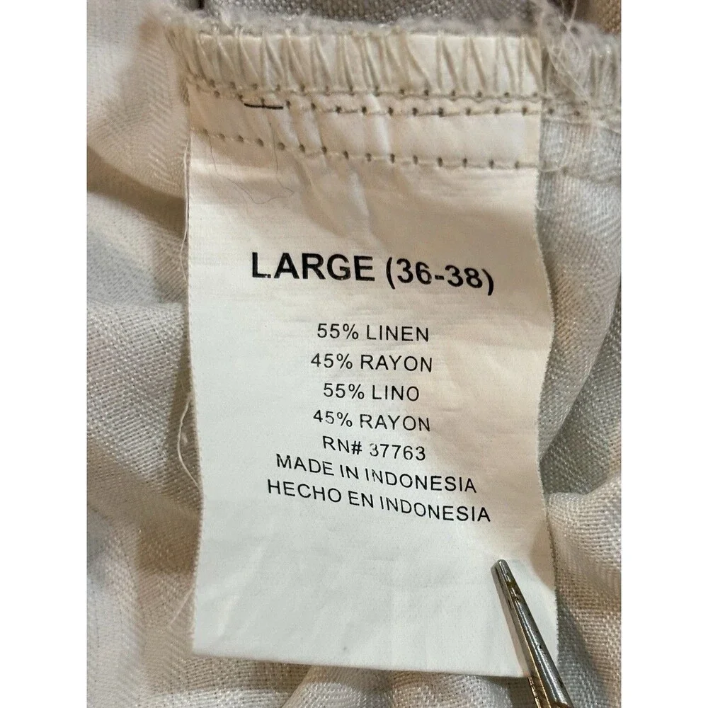 Cubavera Linen Blend Men's Beige Regular Fit Drawstring Pants Large 34 / 36